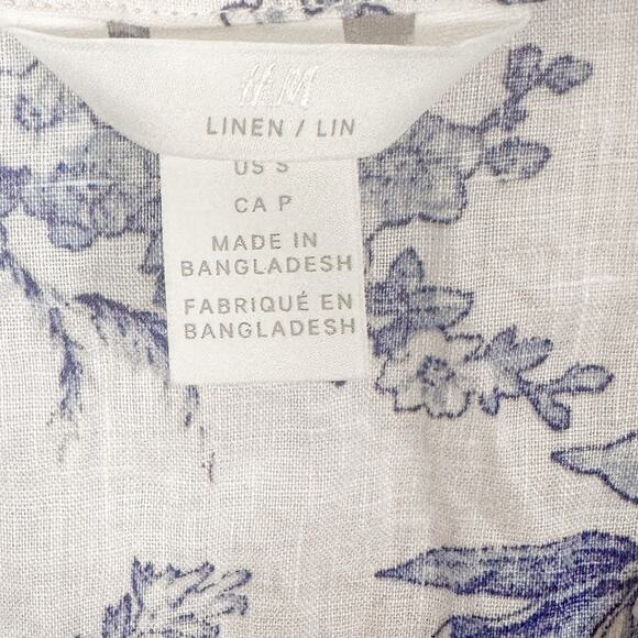 H&M Blue and White Floral Linen Wrapover Blouse, EUC, Size Small - Picture 13 of 13